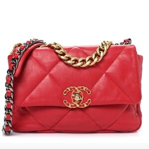Chanel 19 Red Quilted Leather Chain Bag